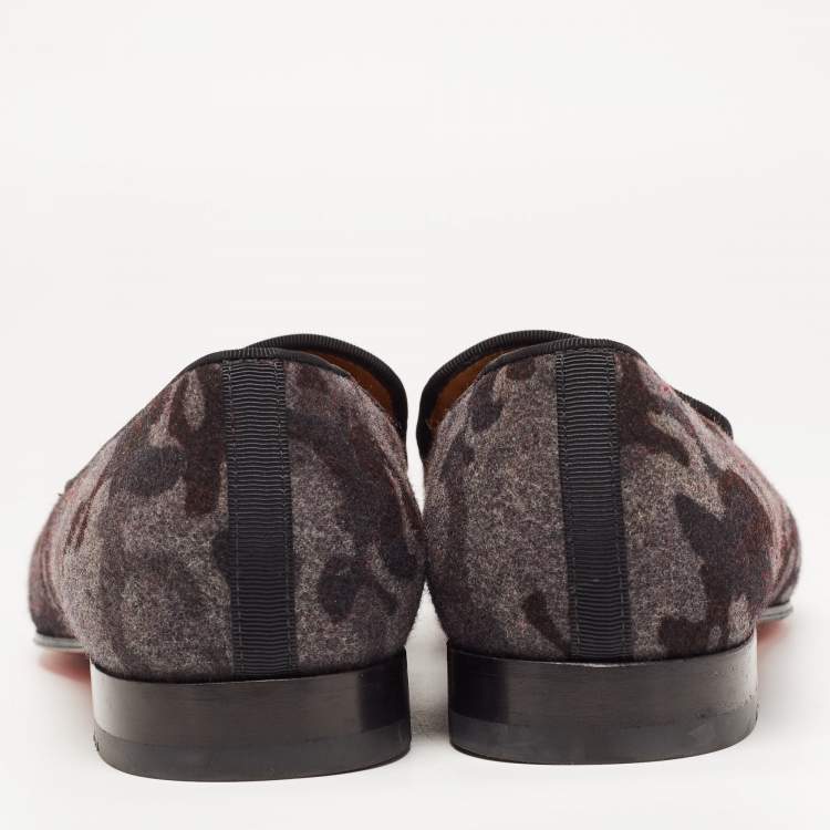 Pre Owned Christian Louboutin Black/Grey Camoflauge Felt and Patent Leather Loubi Forever Spike Loafers Size 41