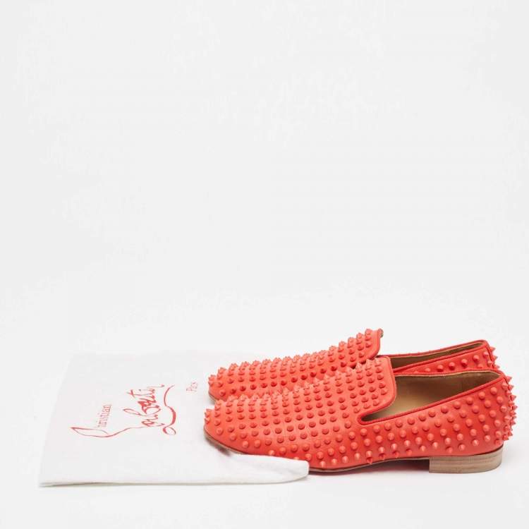 مملوكة مسبقًا Christian Louboutin Red Leather Rollerboy Spikes Slip On Smoking Slippers Size 42