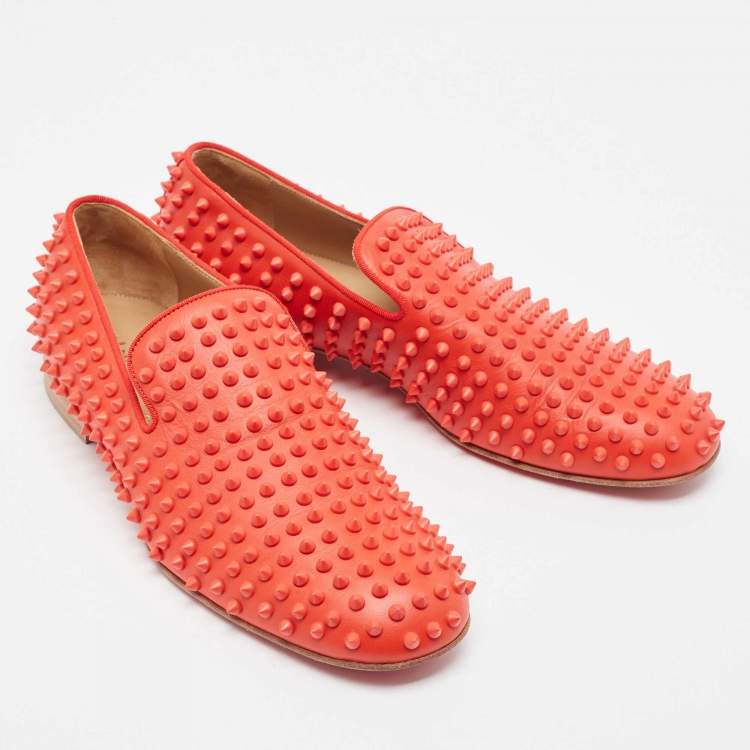 مملوكة مسبقًا Christian Louboutin Red Leather Rollerboy Spikes Slip On Smoking Slippers Size 42