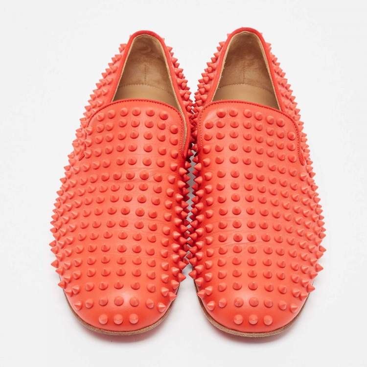 مملوكة مسبقًا Christian Louboutin Red Leather Rollerboy Spikes Slip On Smoking Slippers Size 42