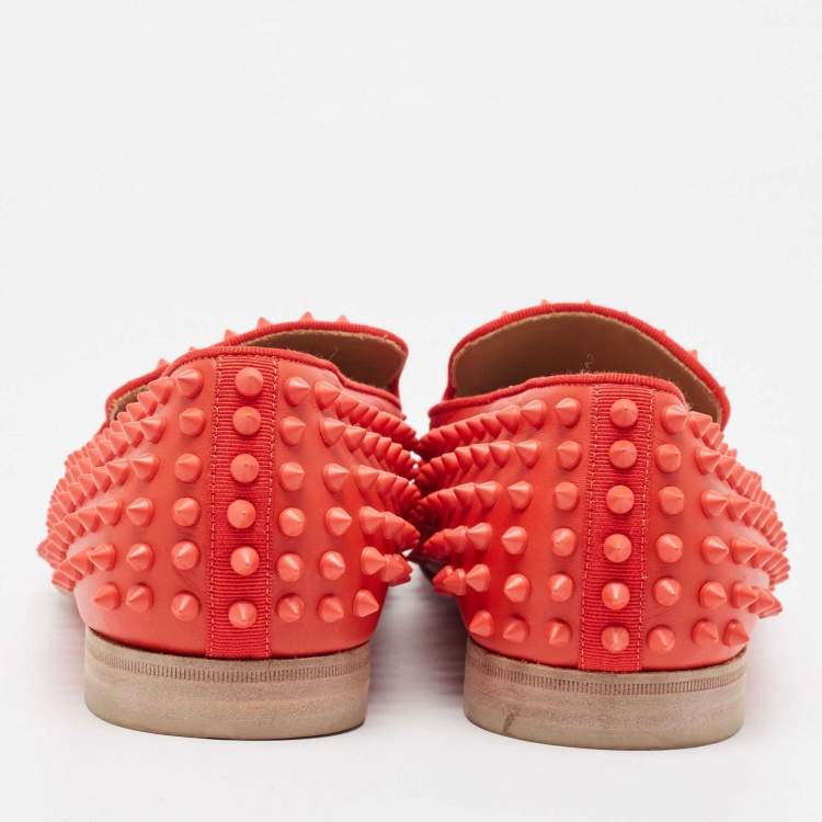 مملوكة مسبقًا Christian Louboutin Red Leather Rollerboy Spikes Slip On Smoking Slippers Size 42