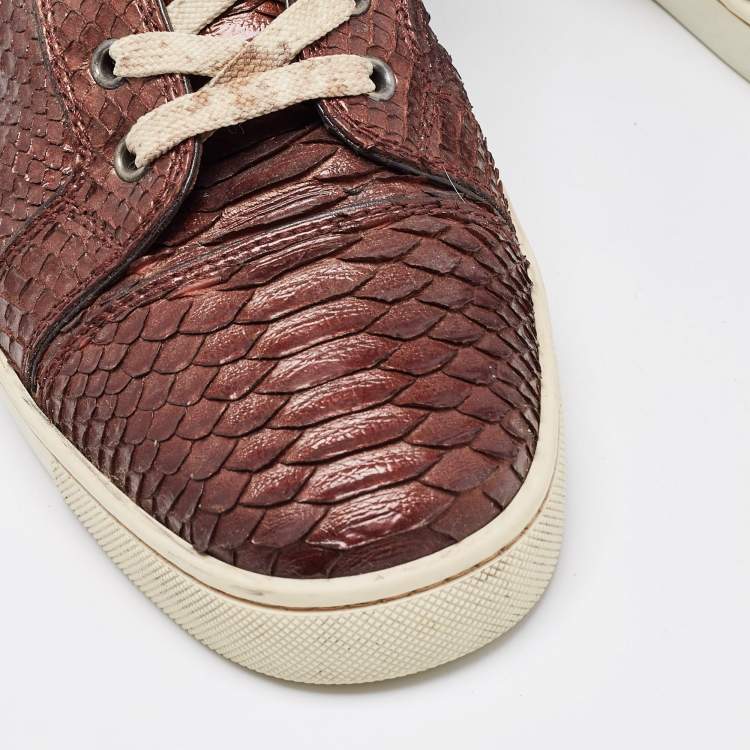 Pre Owned Christian Louboutin Brown Python Louis High Top Sneakers Size 42