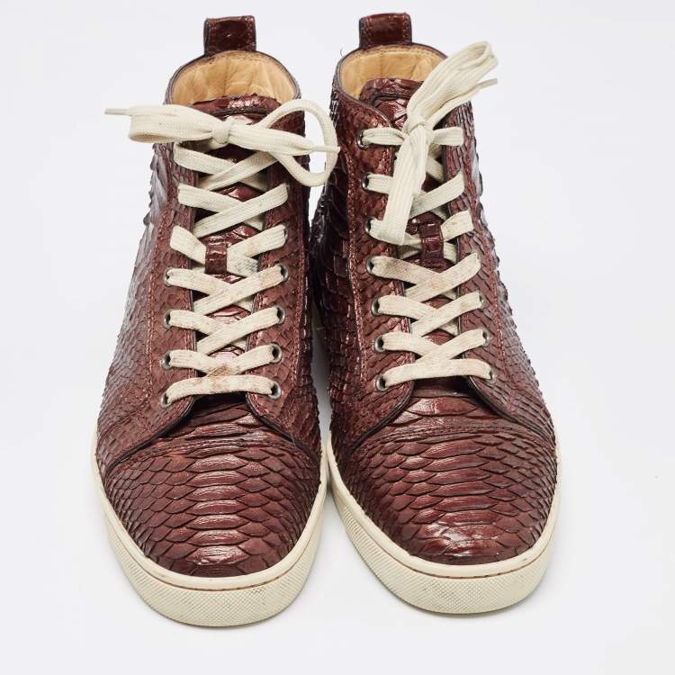 Pre Owned Christian Louboutin Brown Python Louis High Top Sneakers Size 42