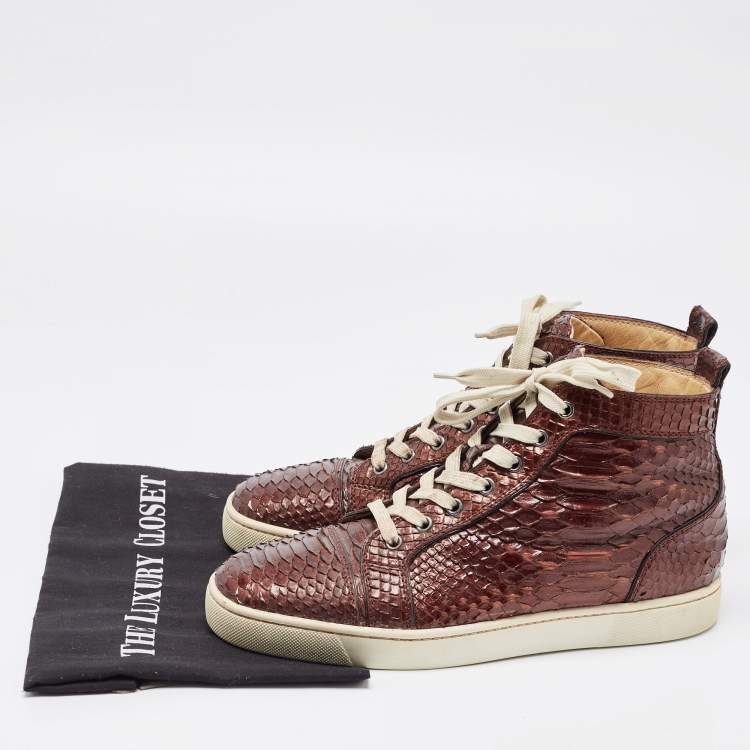Pre Owned Christian Louboutin Brown Python Louis High Top Sneakers Size 42