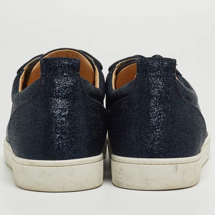 Pre Owned Christian Louboutin Navy Blue Lurex Fabric and Crystal Embellished Cap Toe Louis Junior Sneakers Size 42.5