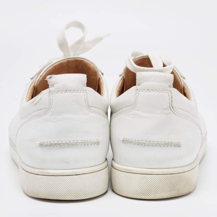 Pre Owned Christian Louboutin White Leather Louis Junior Spike Low Top Sneakers Size 43.5