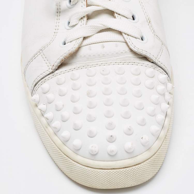 Pre Owned Christian Louboutin White Leather Louis Junior Spike Low Top Sneakers Size 43.5