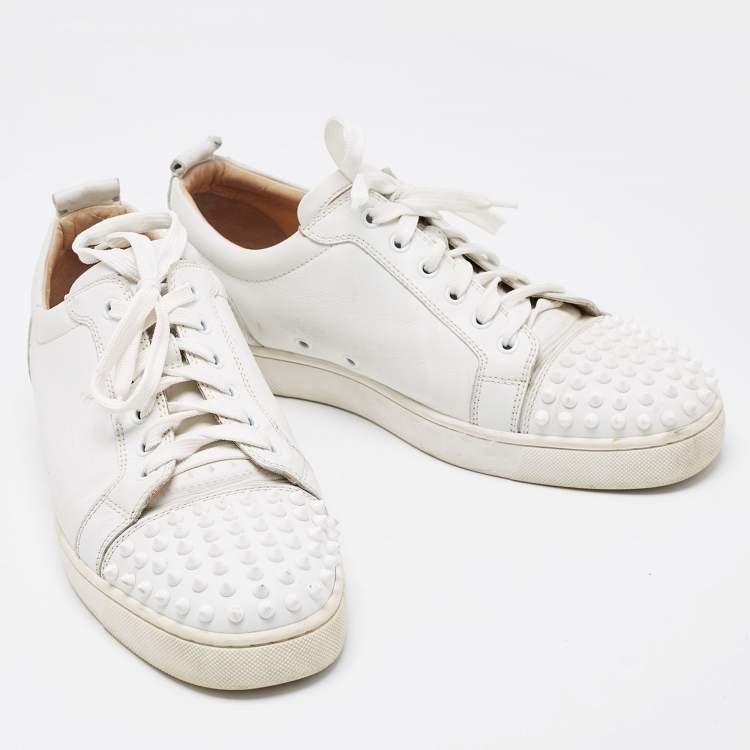 Pre Owned Christian Louboutin White Leather Louis Junior Spike Low Top Sneakers Size 43.5