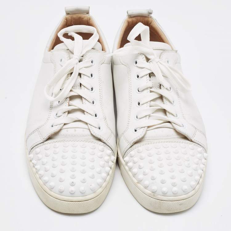 Pre Owned Christian Louboutin White Leather Louis Junior Spike Low Top Sneakers Size 43.5