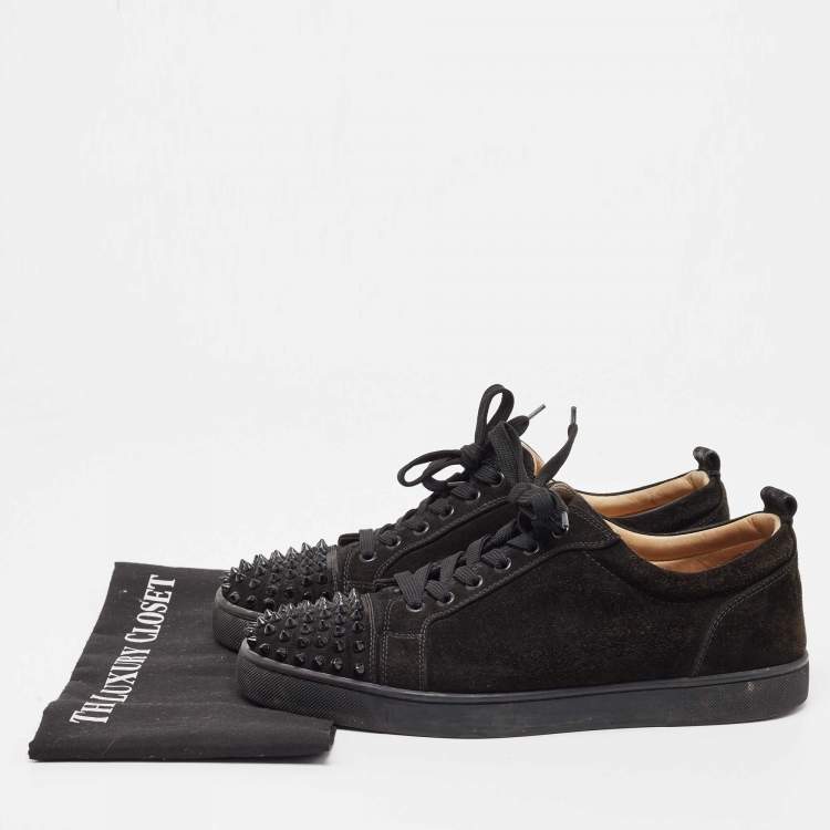Pre Owned Christian Louboutin Black Suede Louis Junior Spike Low Top Sneakers Size 43.5