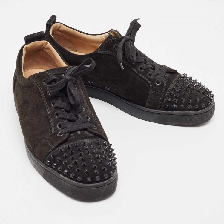 Pre Owned Christian Louboutin Black Suede Louis Junior Spike Low Top Sneakers Size 43.5