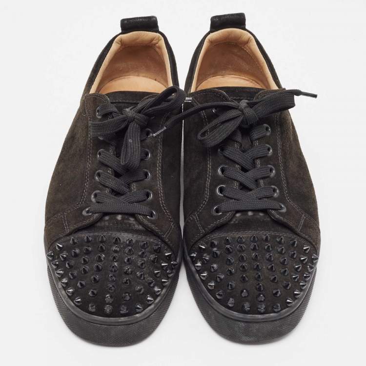 Pre Owned Christian Louboutin Black Suede Louis Junior Spike Low Top Sneakers Size 43.5