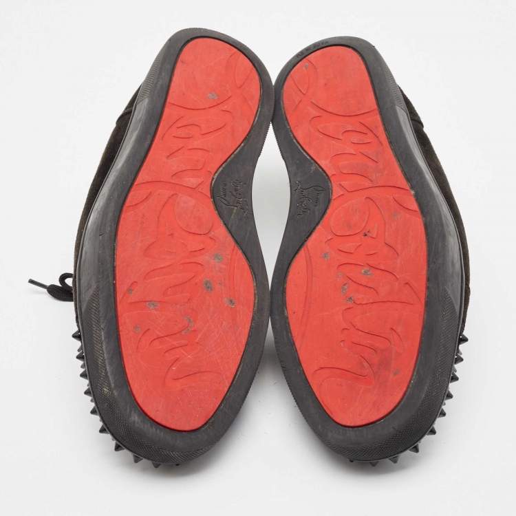 Pre Owned Christian Louboutin Black Suede Louis Junior Spike Low Top Sneakers Size 43.5