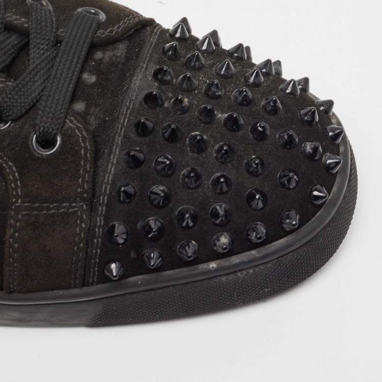 Pre Owned Christian Louboutin Black Suede Louis Junior Spike Low Top Sneakers Size 43.5