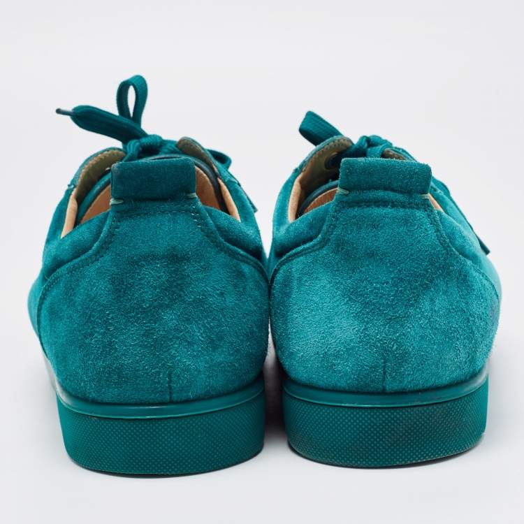 Pre Owned Christian Louboutin Green Suede Louis Junior Spike Low Top Sneakers Size 43.5