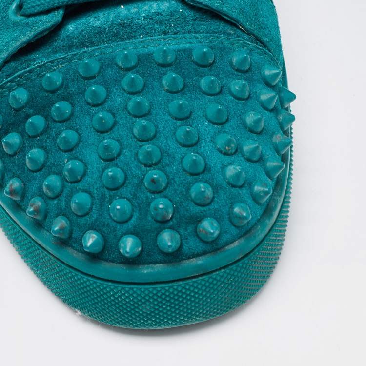Pre Owned Christian Louboutin Green Suede Louis Junior Spike Low Top Sneakers Size 43.5