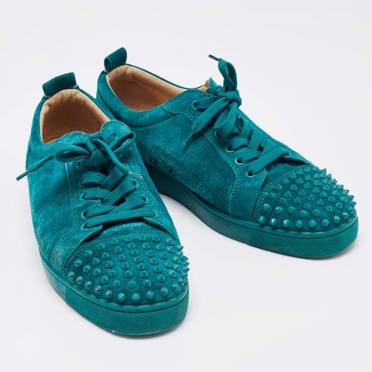 Pre Owned Christian Louboutin Green Suede Louis Junior Spike Low Top Sneakers Size 43.5