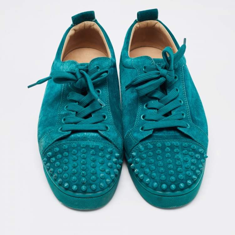 Pre Owned Christian Louboutin Green Suede Louis Junior Spike Low Top Sneakers Size 43.5
