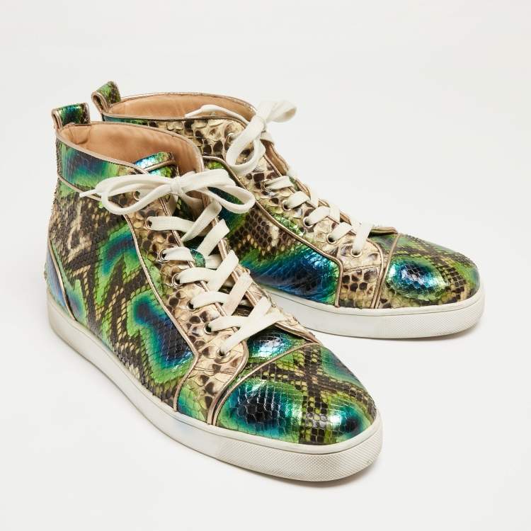 Pre Owned  Christian Louboutin Multicolor Python Louis Orlato High Top Sneakers Size 44.5