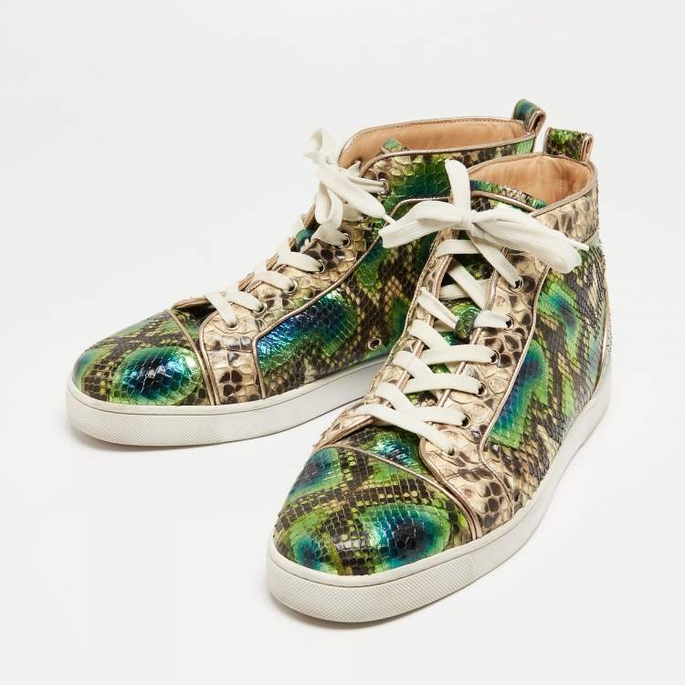 Pre Owned  Christian Louboutin Multicolor Python Louis Orlato High Top Sneakers Size 44.5