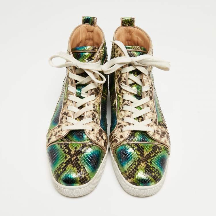 Pre Owned  Christian Louboutin Multicolor Python Louis Orlato High Top Sneakers Size 44.5