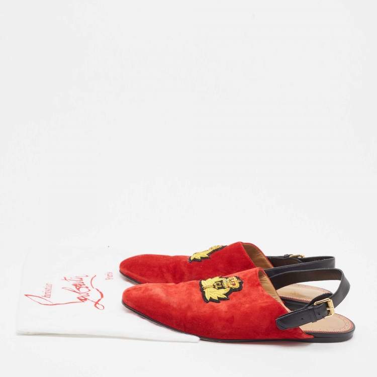 Pre Owned  Christian Louboutin Red Suede And Leather Slingback Sandals Size 45