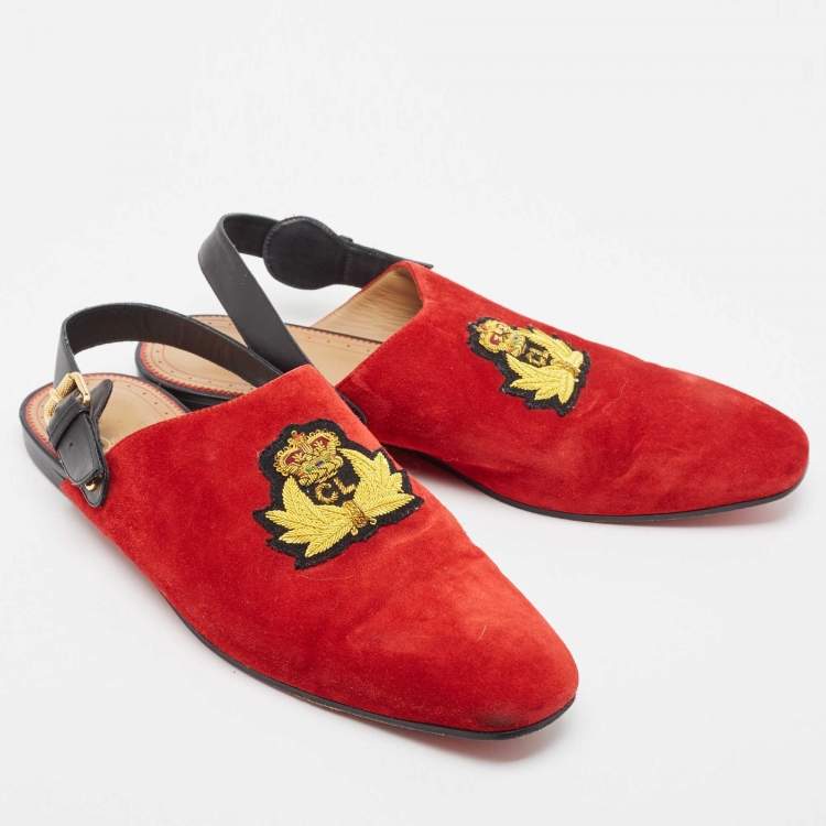 Pre Owned  Christian Louboutin Red Suede And Leather Slingback Sandals Size 45