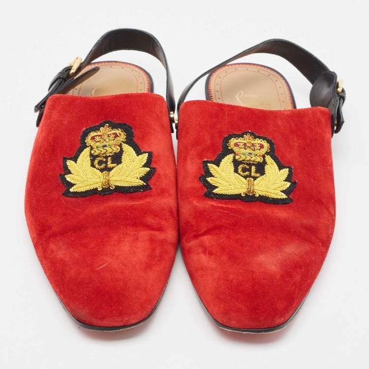 Pre Owned  Christian Louboutin Red Suede And Leather Slingback Sandals Size 45