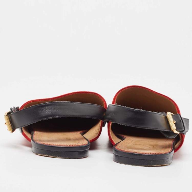 Pre Owned  Christian Louboutin Red Suede And Leather Slingback Sandals Size 45