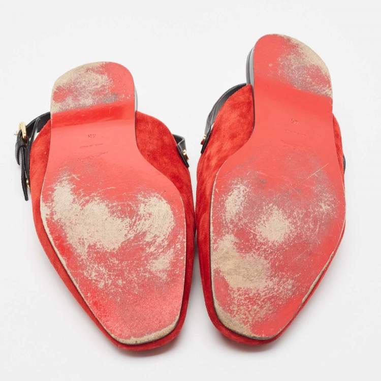 Pre Owned  Christian Louboutin Red Suede And Leather Slingback Sandals Size 45