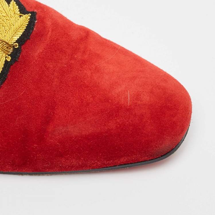 Pre Owned  Christian Louboutin Red Suede And Leather Slingback Sandals Size 45