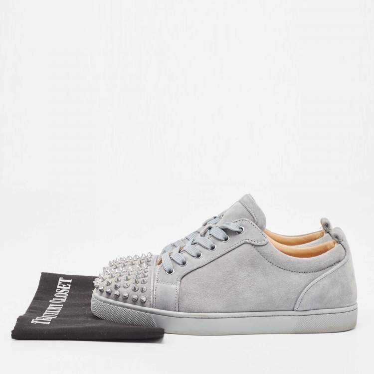 Pre Owned Christian Louboutin Grey Suede Louis Junior Spike Low Top Sneakers Size 40.5