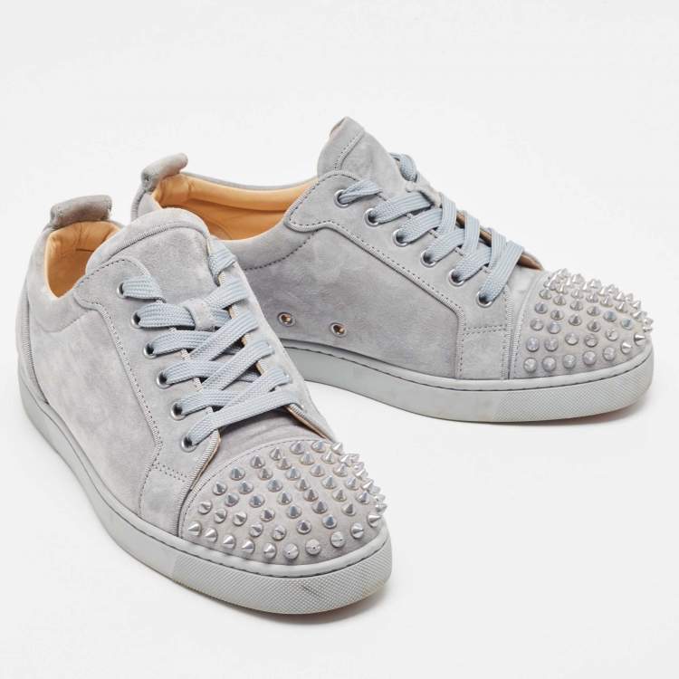 Pre Owned Christian Louboutin Grey Suede Louis Junior Spike Low Top Sneakers Size 40.5