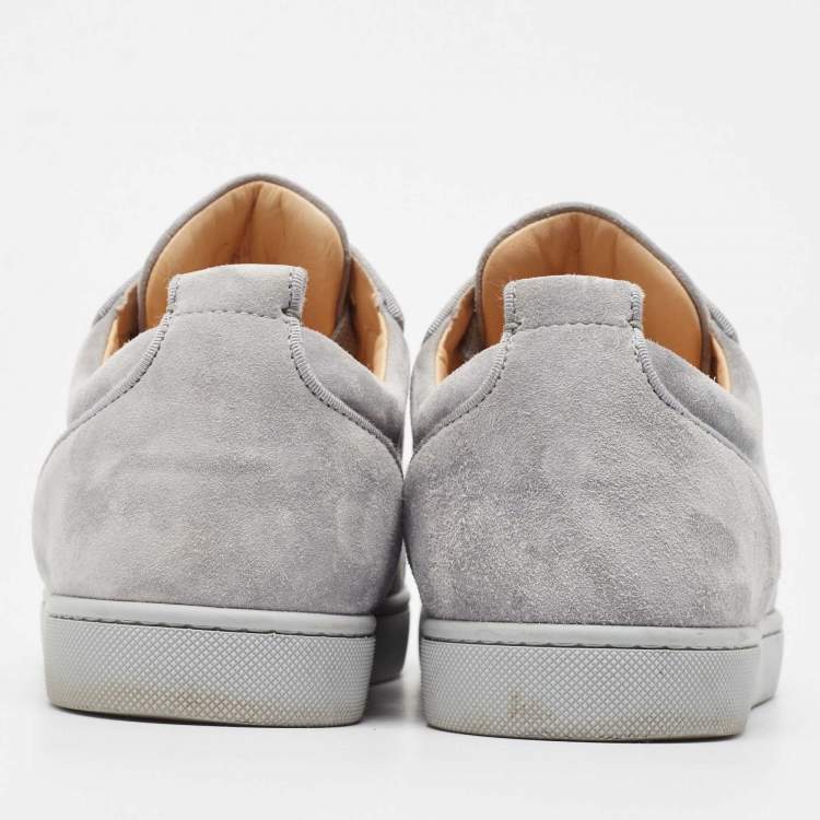 Pre Owned Christian Louboutin Grey Suede Louis Junior Spike Low Top Sneakers Size 40.5