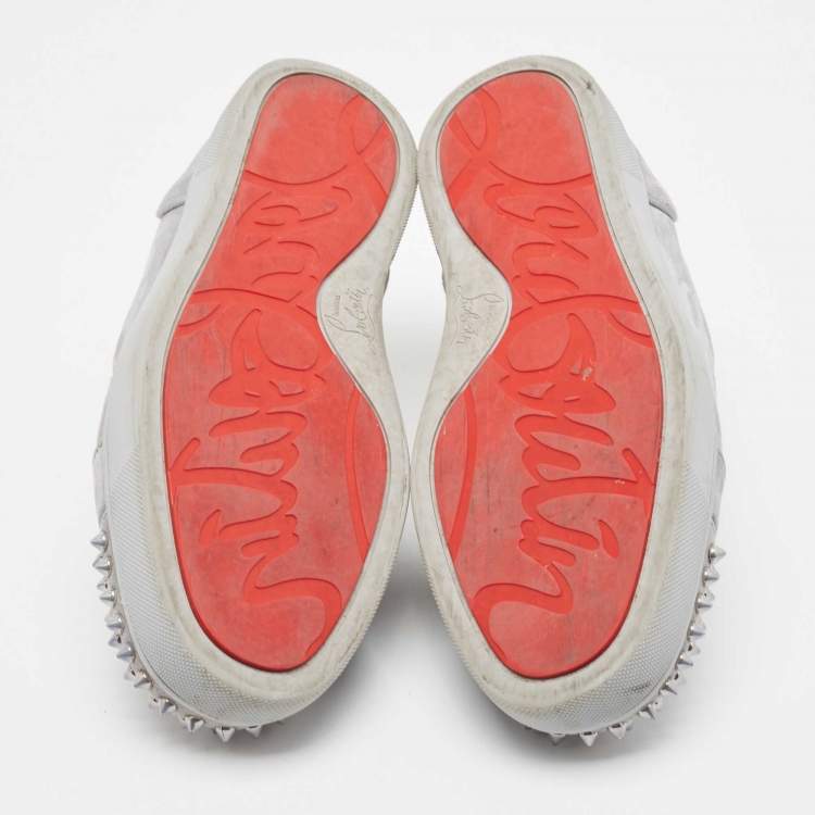 Pre Owned Christian Louboutin Grey Suede Louis Junior Spike Low Top Sneakers Size 40.5