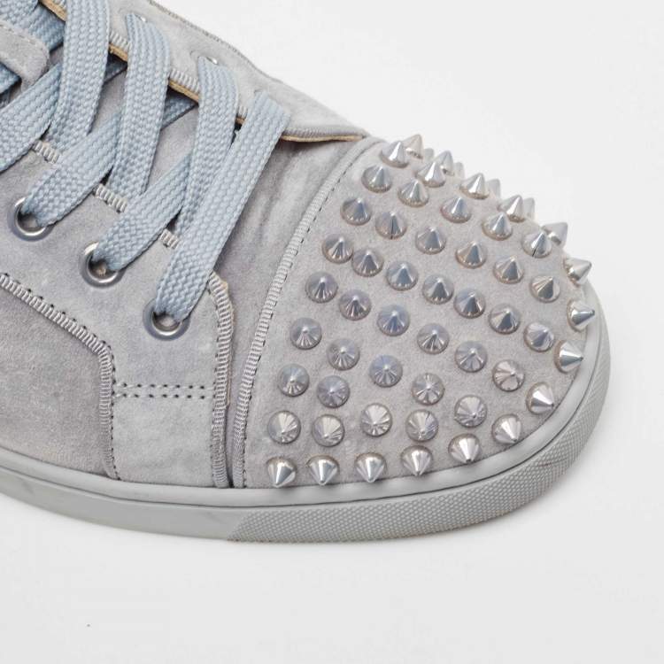 Pre Owned Christian Louboutin Grey Suede Louis Junior Spike Low Top Sneakers Size 40.5