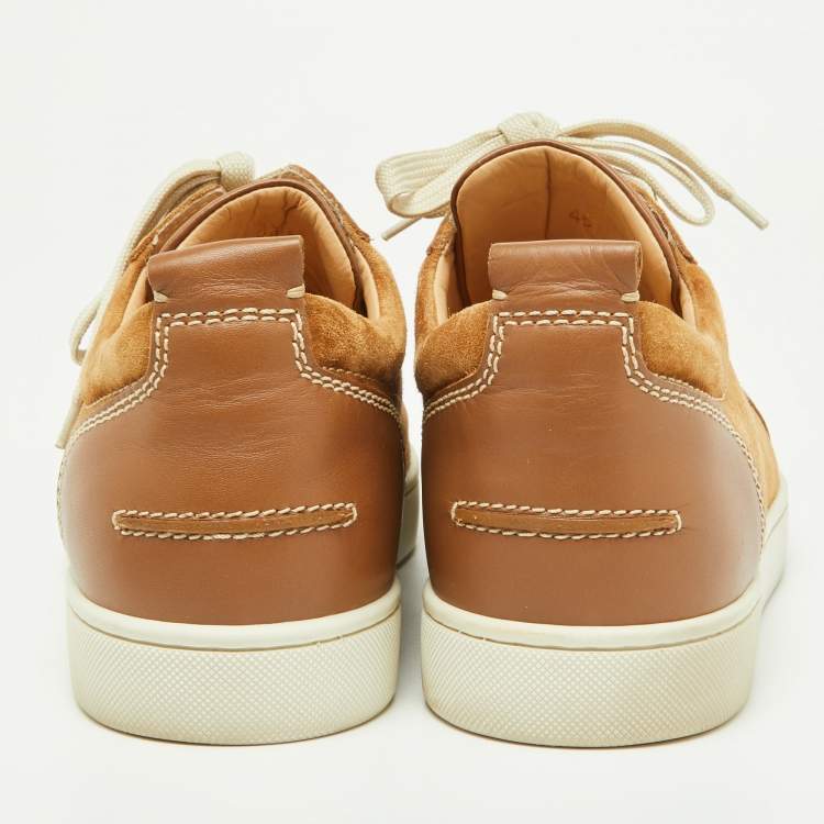 Pre Owned Christian Louboutin Brown Suede and Leather Orlato Low Top Sneakers 45