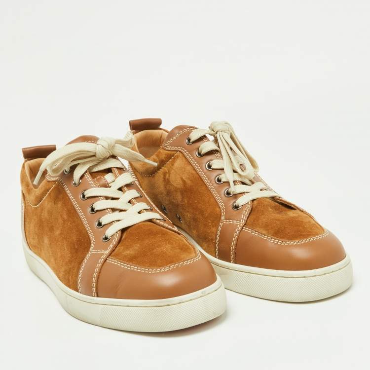 Pre Owned Christian Louboutin Brown Suede and Leather Orlato Low Top Sneakers 45