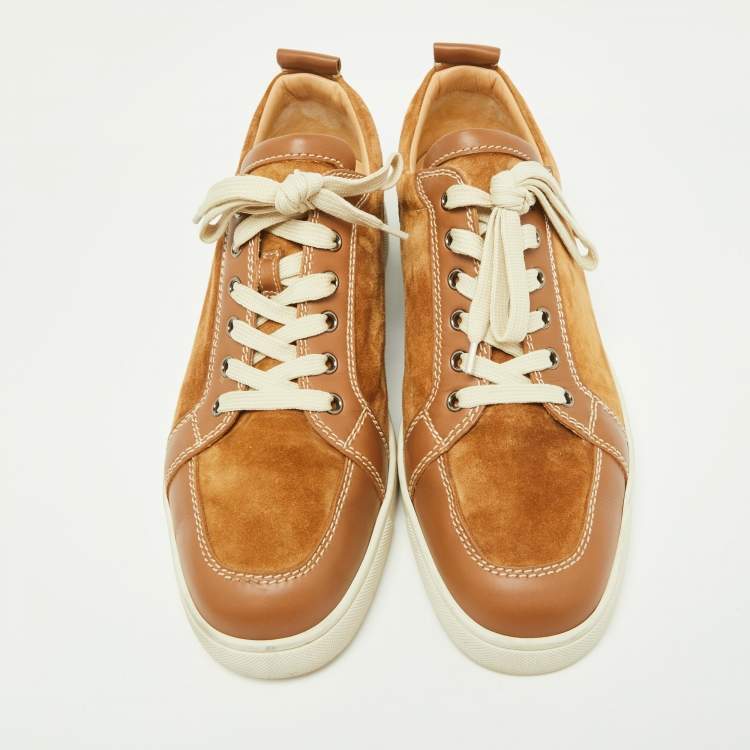 Pre Owned Christian Louboutin Brown Suede and Leather Orlato Low Top Sneakers 45