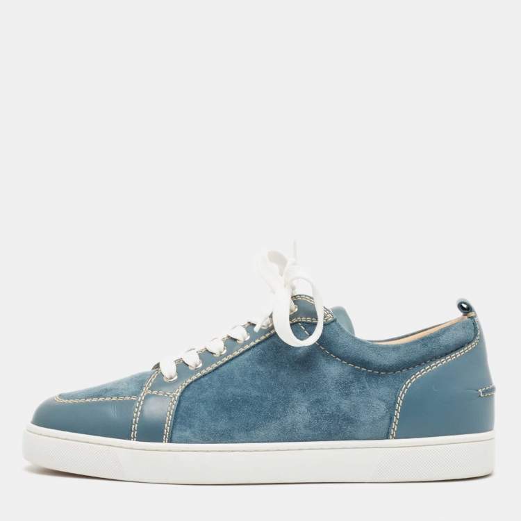 Pre Owned Christian Louboutin Blue Suede and Leather Rantulow Sneakers Size 44.5