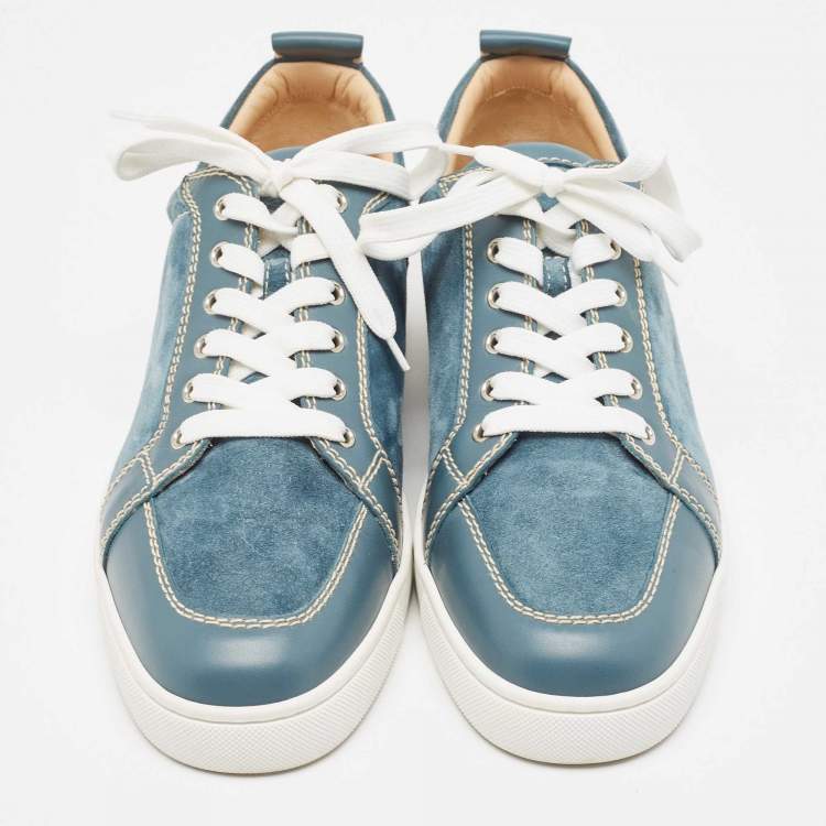 Pre Owned Christian Louboutin Blue Suede and Leather Rantulow Sneakers Size 44.5