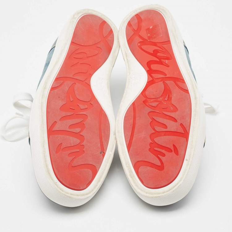 Pre Owned Christian Louboutin Blue Suede and Leather Rantulow Sneakers Size 44.5
