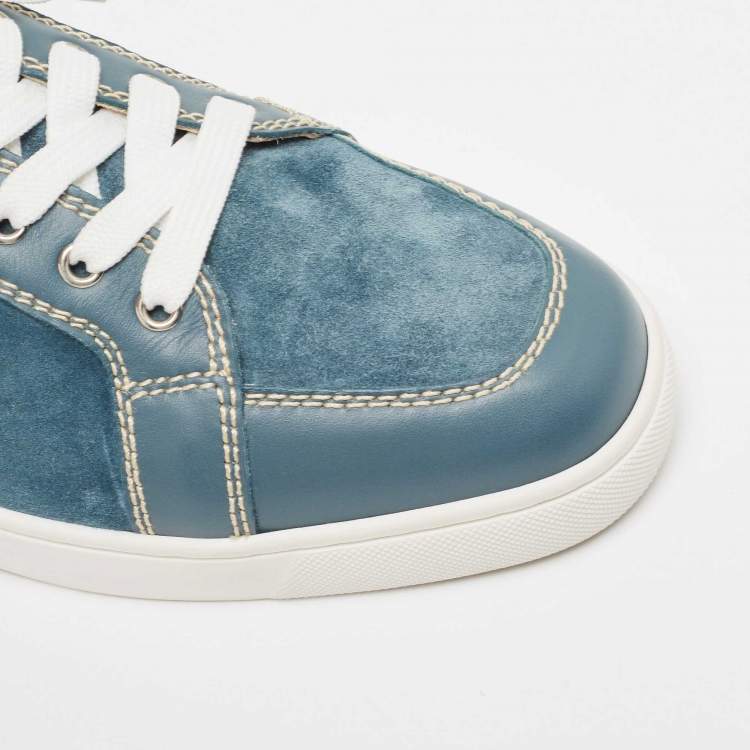 Pre Owned Christian Louboutin Blue Suede and Leather Rantulow Sneakers Size 44.5