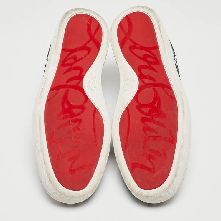 Pre Owned Christian Louboutin Multicolor Canvas And Patent Floral Applique Slip On Sneakers  Size 43.5