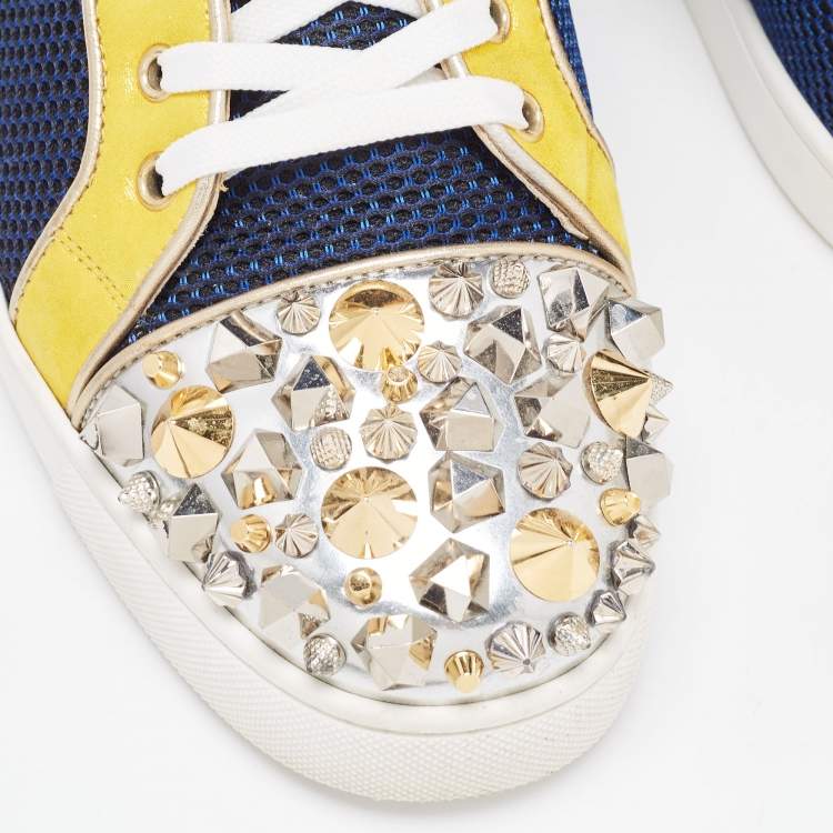 Pre Owned Christian Louboutin Multicolor Mesh and Leather Louis Junior Spikes Sneakers Size 43.5