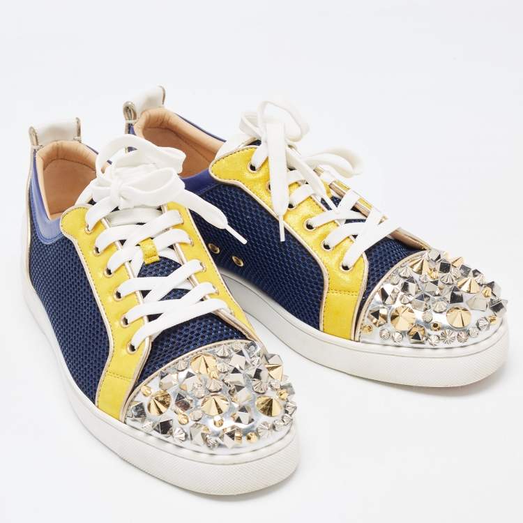 Pre Owned Christian Louboutin Multicolor Mesh and Leather Louis Junior Spikes Sneakers Size 43.5