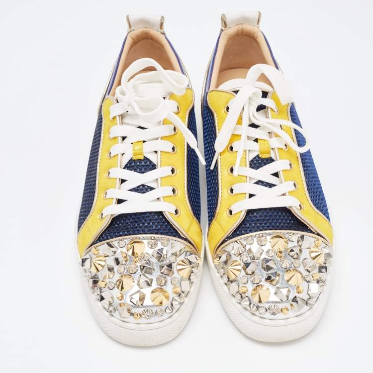 Pre Owned Christian Louboutin Multicolor Mesh and Leather Louis Junior Spikes Sneakers Size 43.5