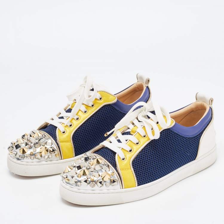 Pre Owned Christian Louboutin Multicolor Mesh and Leather Louis Junior Spikes Sneakers Size 43.5