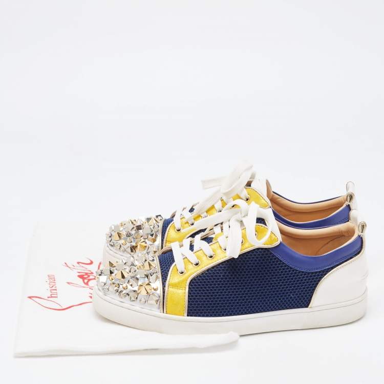 Pre Owned Christian Louboutin Multicolor Mesh and Leather Louis Junior Spikes Sneakers Size 43.5