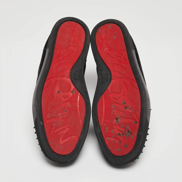 Pre Owned Christian Louboutin Black Suede Lou Spikes High Top Sneakers Size 42